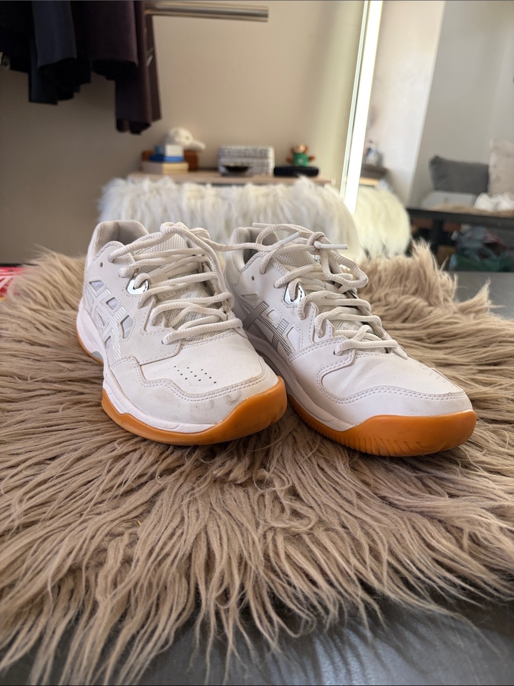 ASICS White Athletic Sneakers with Gum Sole - Women's Casual Sport Shoes